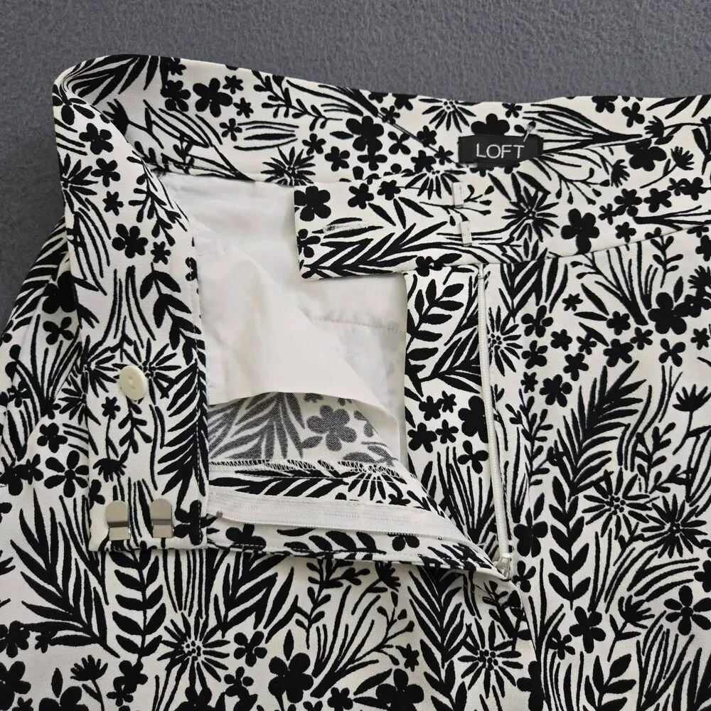 LOFT Women 6 Black White Floral Palazzo Wide Leg High Rise Trousers - Picture 4 of 10